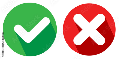 Cross  check mark icons, flat round buttons set. Vector EPS10
