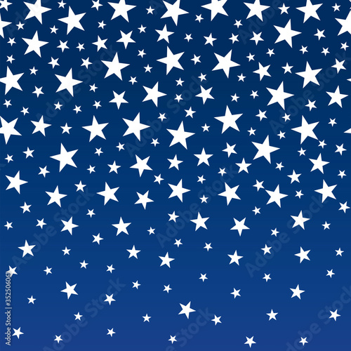 Falling white stars on a seamless blue background. Vector illustration with a clipping mask.