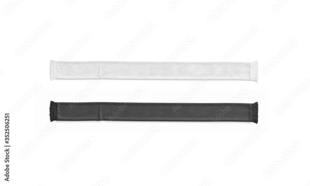 Blank black and white knitted soccer scarf mockup, top view Blank black and white knitted soccer scarf mockup, top view