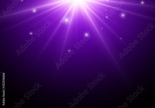 Magic dark backdrop. Purple star on top with mica. Lights on black background.