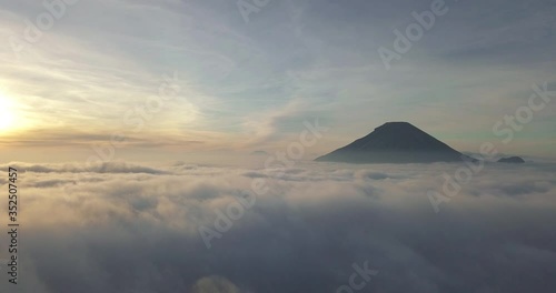 Morning Aerial View Above The Clouds Of Mountain, Sunrise