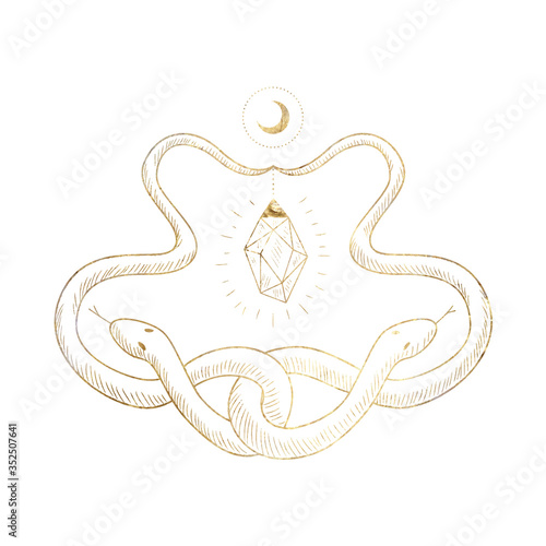 chic golden luxurious retro vintage engraving style. image of the sun and moon phases. culture of occultism. Vector graphics
