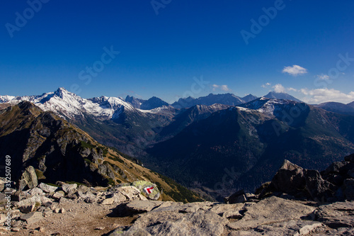 Beautiful view of the Polish mountains, clear sky, autumn day