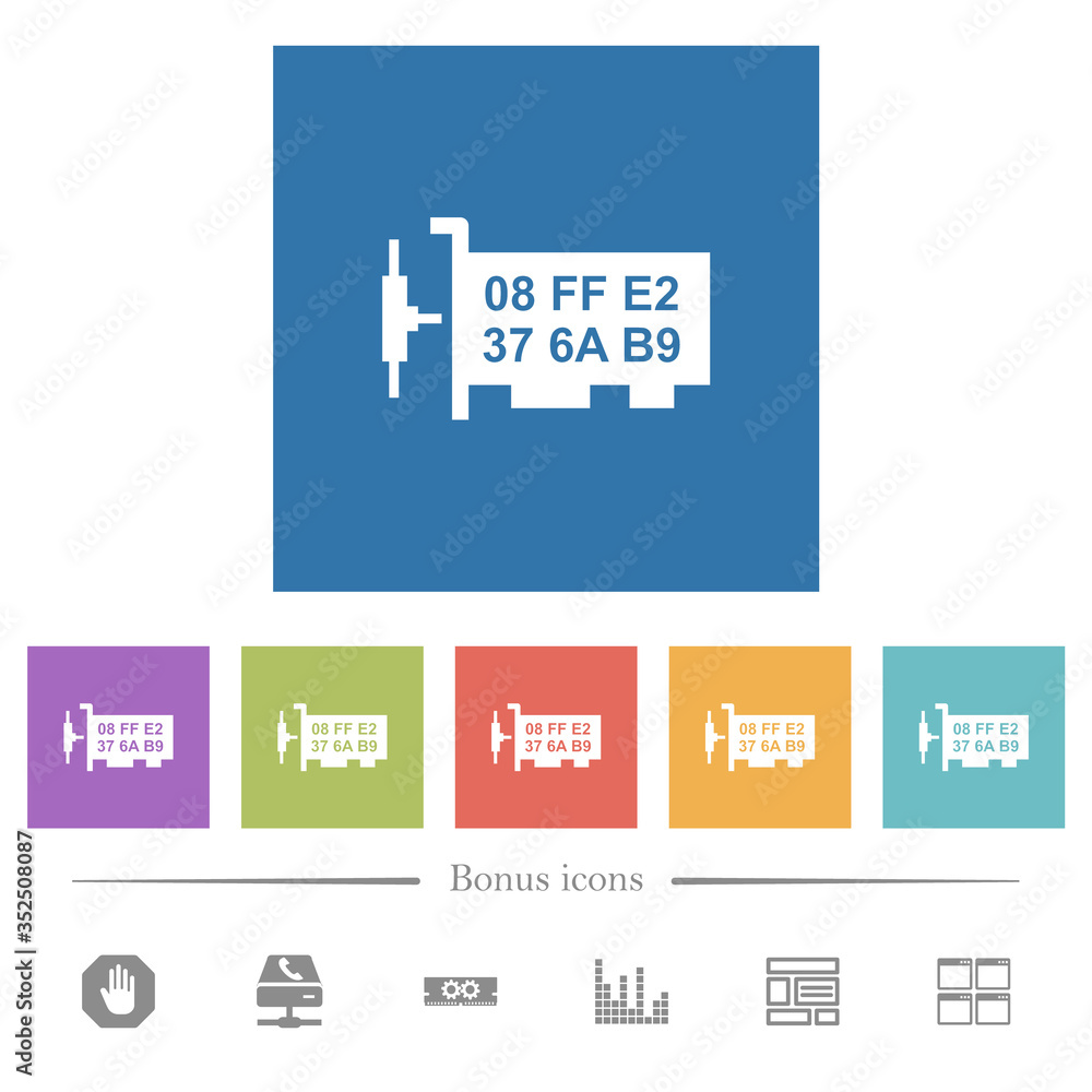 Network mac address flat white icons in square backgrounds Stock Vector ...