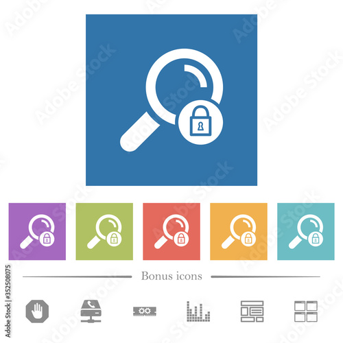Search locked flat white icons in square backgrounds