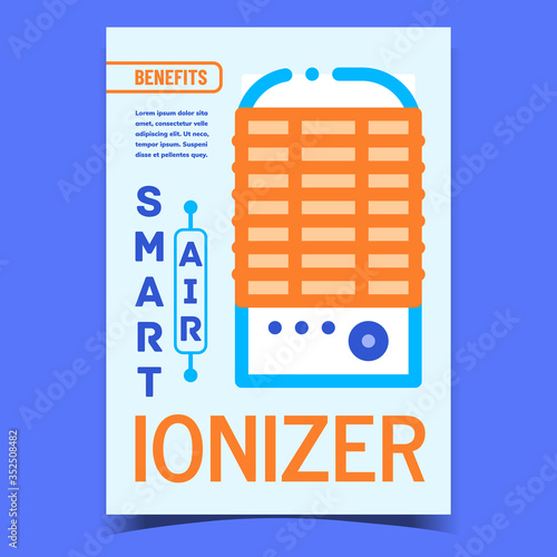 Air Ionizer Smart Device Promotional Poster Vector. Ionizer Electrical Gadget For Clean And Filter Advertising Banner. Purification Technology Concept Template Stylish Colorful Illustration