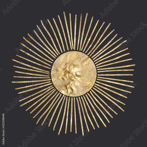 chic golden luxurious retro vintage engraving style. image of the sun and moon phases. culture of occultism. Vector graphics