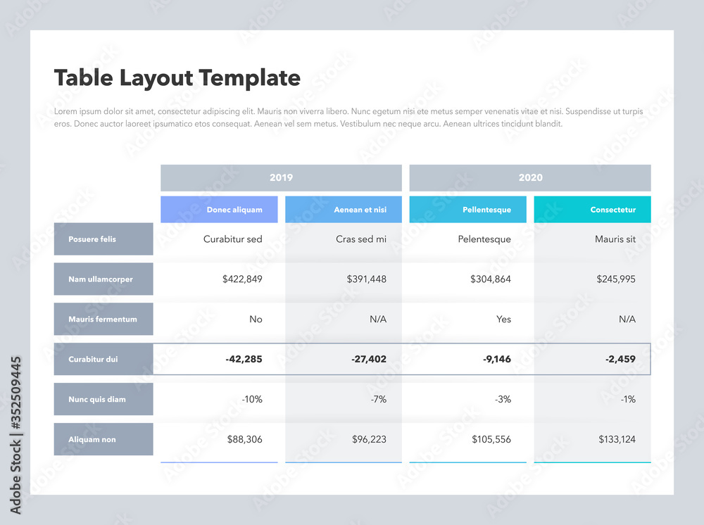 Modern business advanced table layout template with place for your content. Flat design, easy to use for your website or presentation.