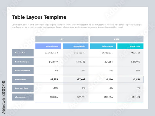 Modern business advanced table layout template with place for your content. Flat design, easy to use for your website or presentation.