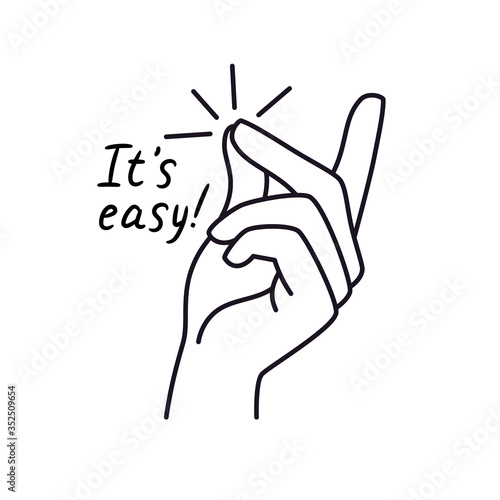 Easy gesture. Snapping finger magic gesture sketch drawing, winning expression or hand win signal, easy snap man fingers clicking, vector illustration