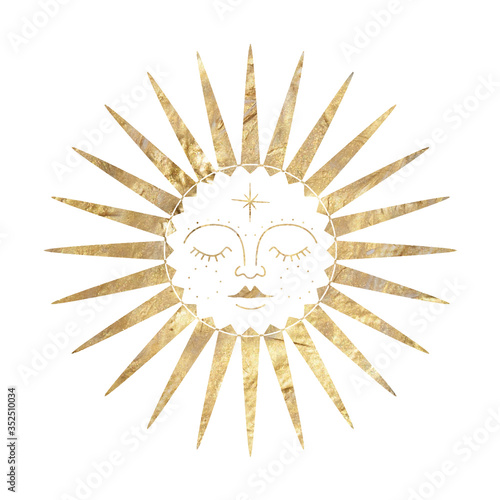 chic golden luxurious retro vintage engraving style. image of the sun and moon phases. culture of occultism. Vector graphics