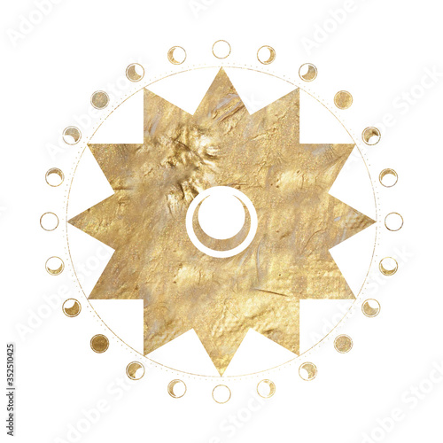 chic golden luxurious retro vintage engraving style. image of the sun and moon phases. culture of occultism. Vector graphics