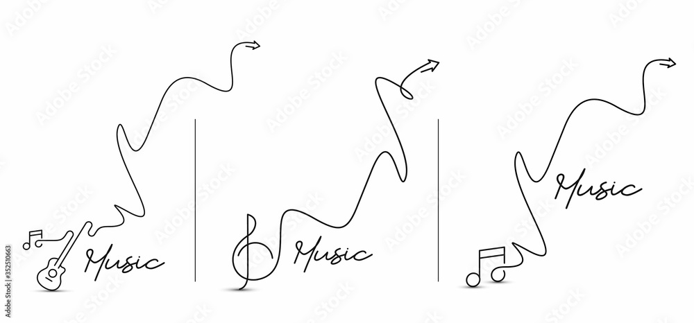 Set of Music Calligraphic line art Text shopping poster vector illustration Design.