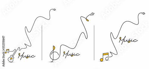 Set of Music Calligraphic line art Text shopping poster vector illustration Design.
