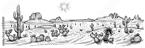 Leinwand Poster Desert panorama landscape, vector illustration