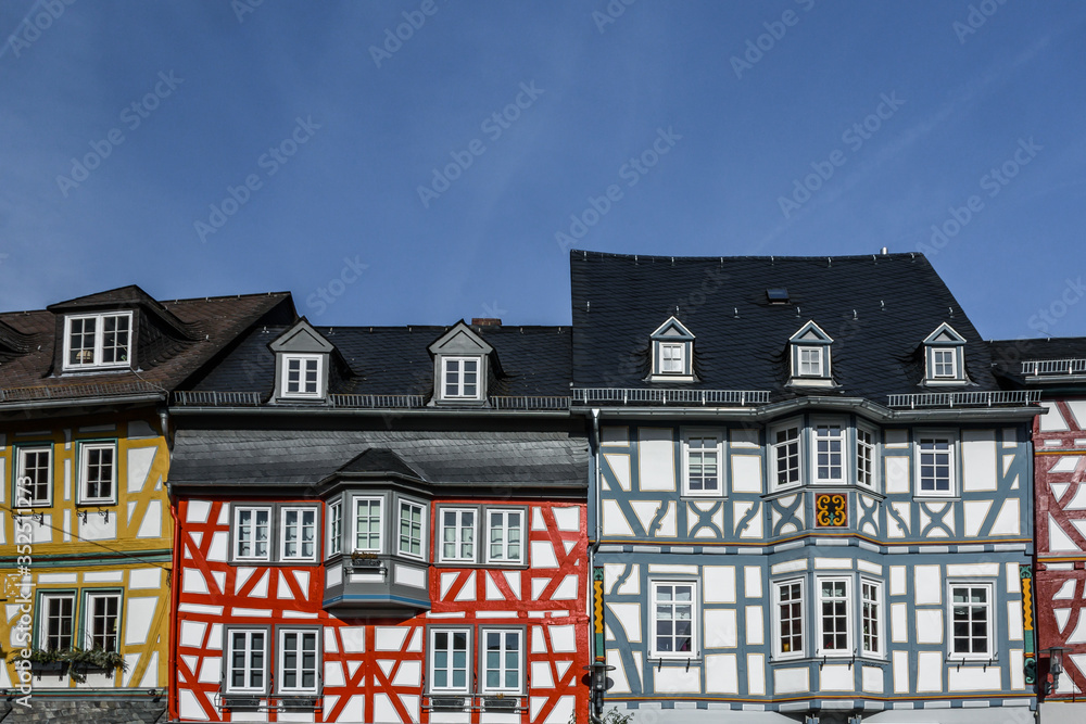 Fachwerkhäuser auf dem Marktplatz in Bad Camberg, Hessen, Deutschland