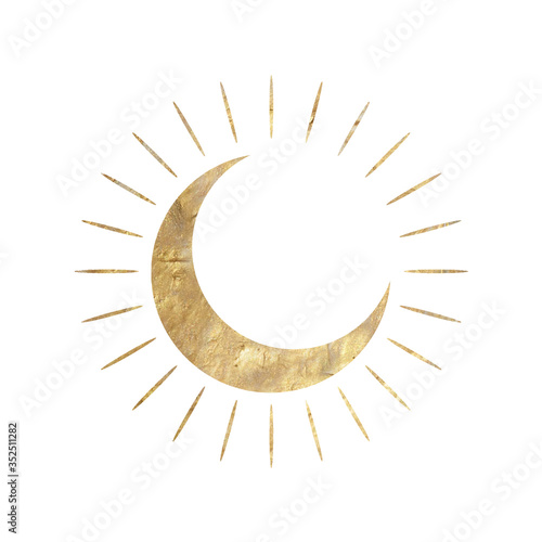 chic golden luxurious retro vintage engraving style. image of the sun and moon phases. culture of occultism. Vector graphics