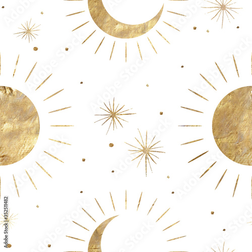 chic golden luxurious retro vintage engraving style. image of the sun and moon phases. culture of occultism. Vector graphics
