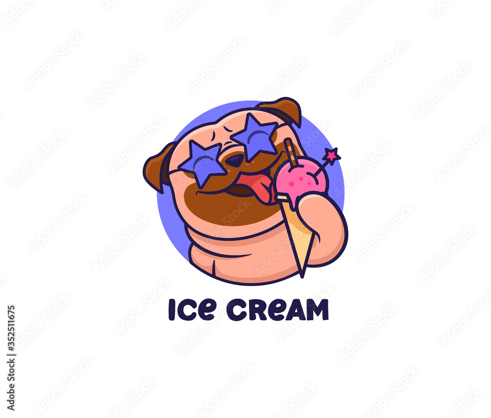 The logo head pug eat text ice cream. Food logotype with text The logo head pug eat text ice cream. Food logotype with text