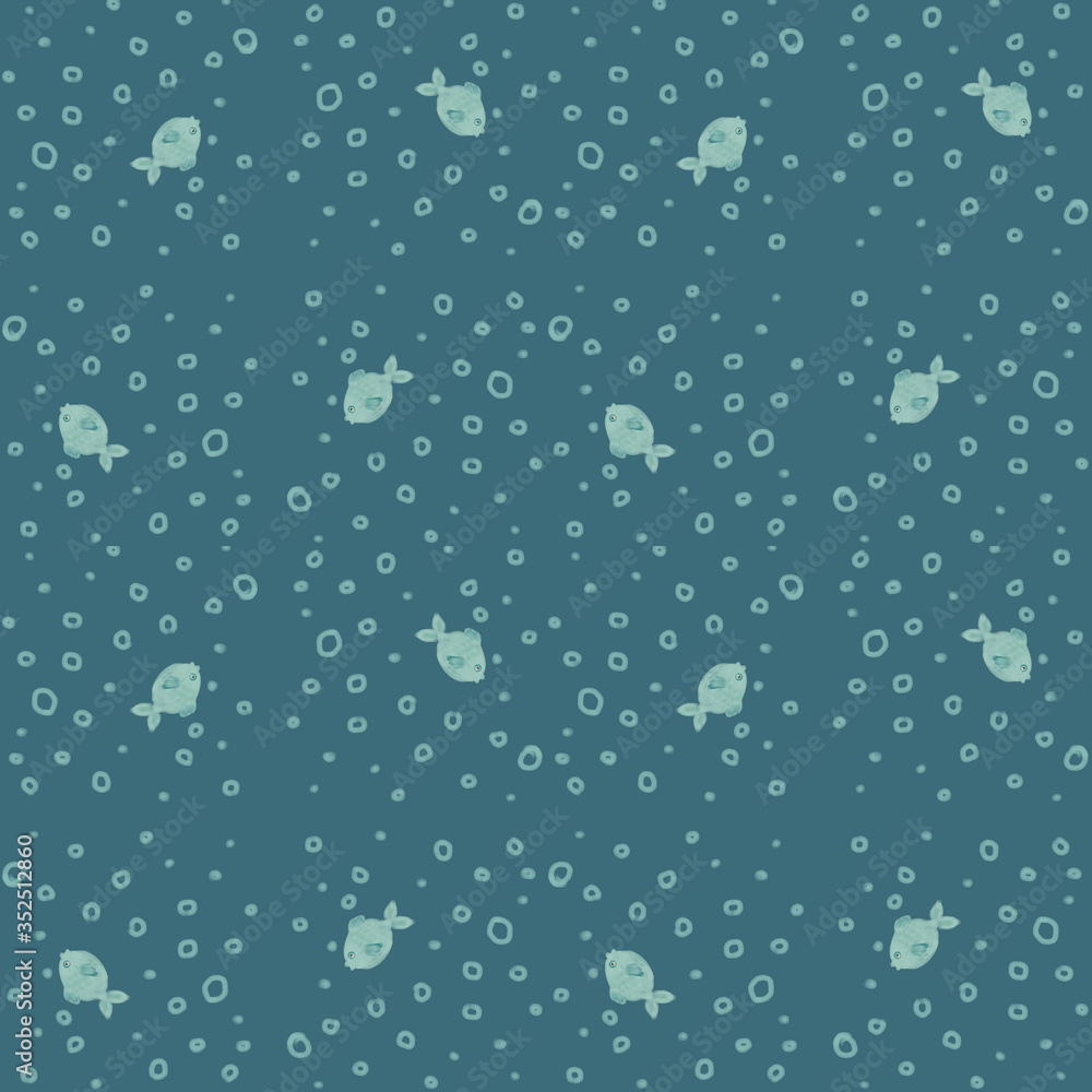 blue seamless pattern with fishes