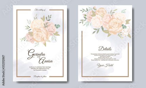 Beautiful floral frame wedding invitation card template Premium Vector