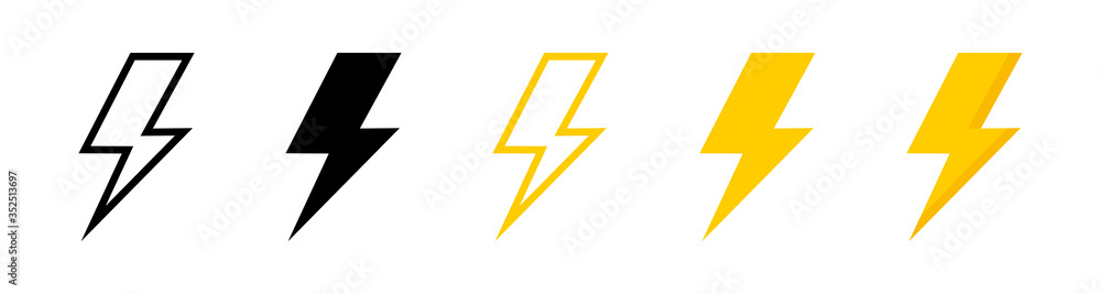 Electric vector icons, isolated. Bolt lightning flash icons. Flash icons collection. Bolt logo. Electric symbols. Electric lightning bolt symbols. Flash light sign. Vector illustration