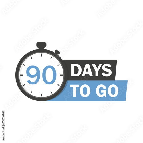 Ninety days to go icon. Round symbol with yellow arrow.