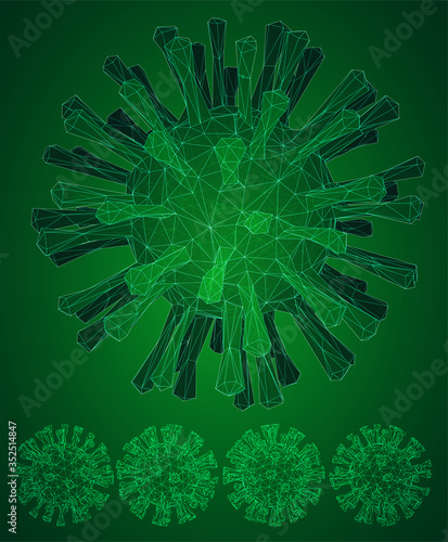 vector set of 3d models of corono virus and bacteria on a colored background