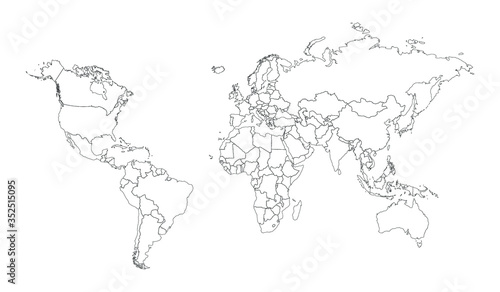 World line continent Asia country  Europe map illustration  vector isolated on white background  outline style