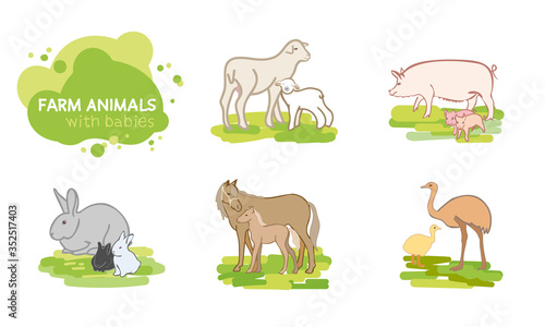 Vector set of farm animals.