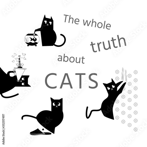 Funny bad cat behavior set.