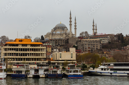 View of the Suleymaniye Mosque in Istanbul in rainy weather. Turkey