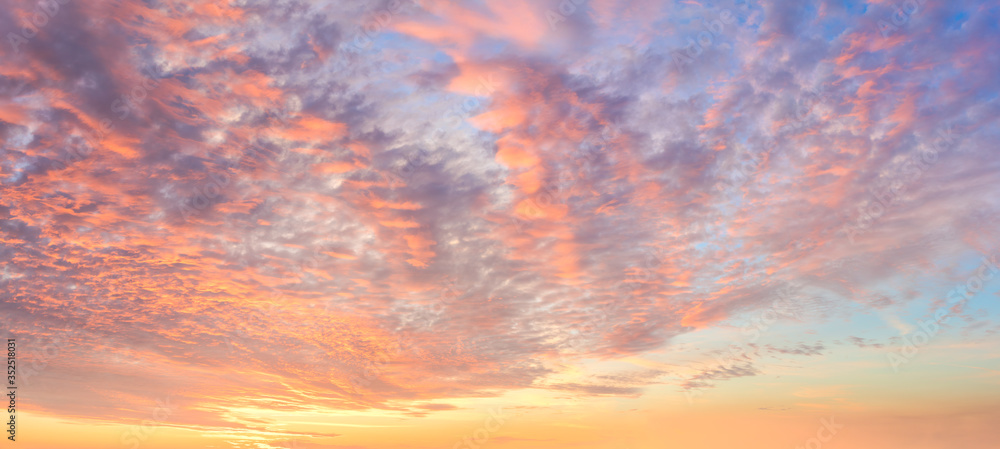 Panoranic background Sunrise beautiful Sky with colorful clouds