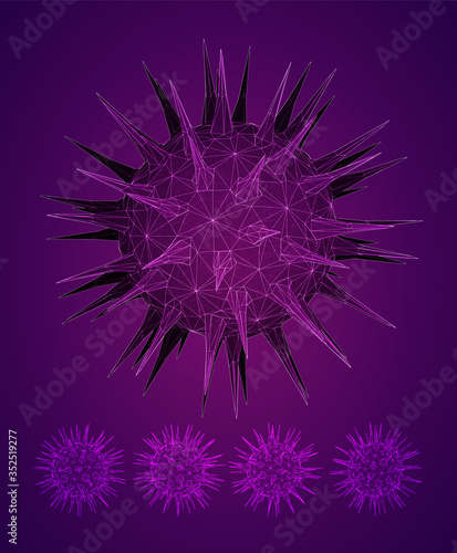 vector set of 3d models of corono virus and bacteria on a colored background