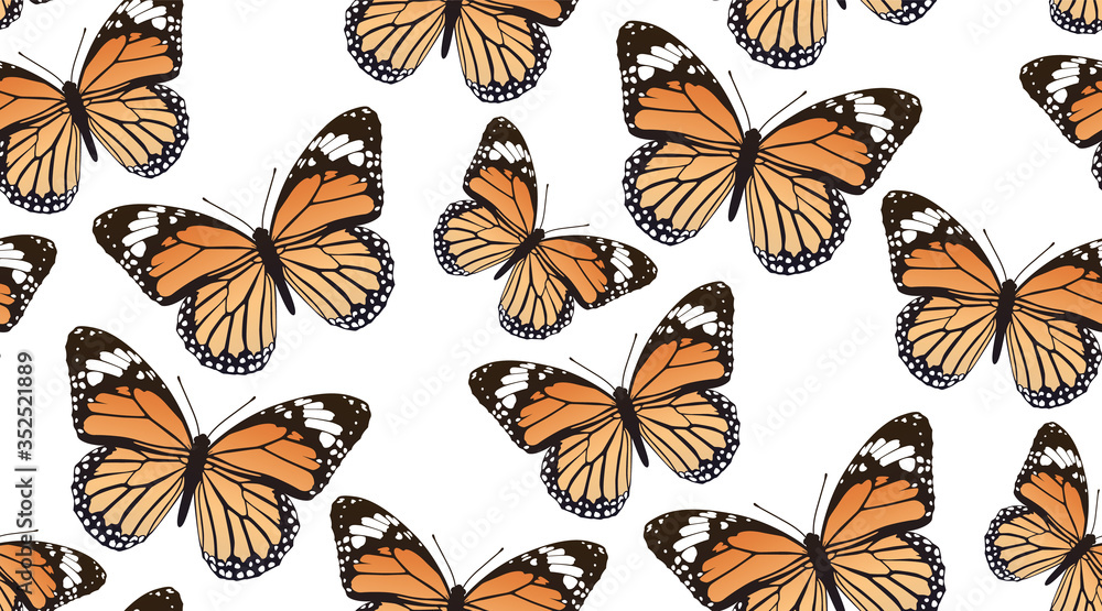 Pattern with red butterflies on a white background. Suitable for curtains,  wallpaper, fabrics, wrapping paper. Monarch Butterfly. Stock Vector | Adobe  Stock