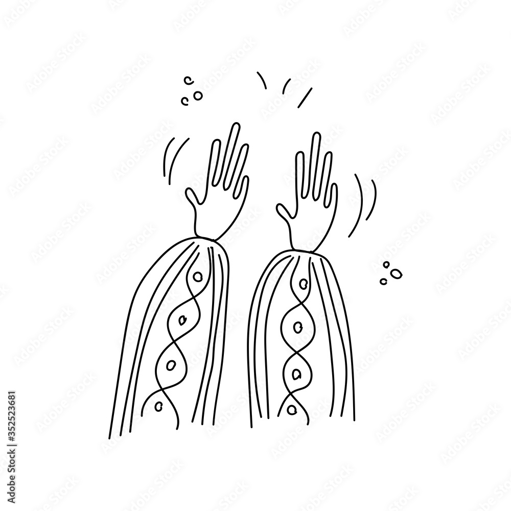 Black outline human hand, applause, clapping ovation in doodle. Vector hand drawn sketch style illustration of greeting isolated on white background. Black outline human hand, applause, clapping ovation in doodle. Vector hand drawn sketch style illustration of greeting isolated on white background.