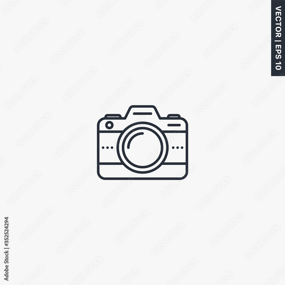 Camera, linear style sign for mobile concept and web design
