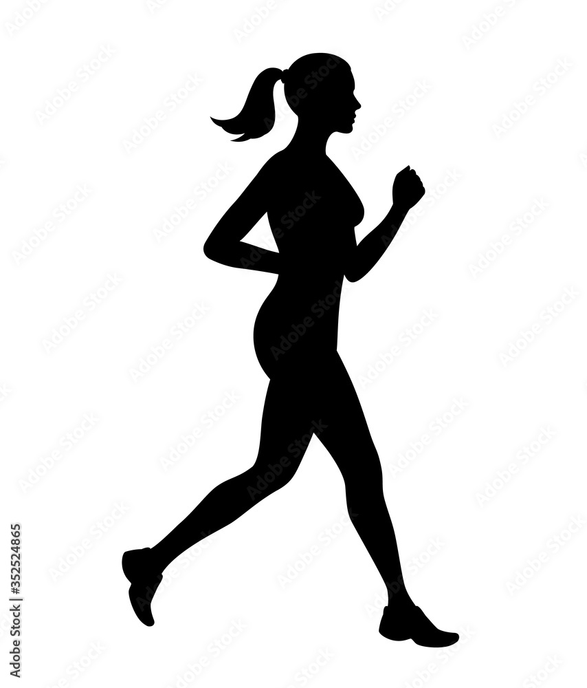 A young girl is running. Black silhouette.