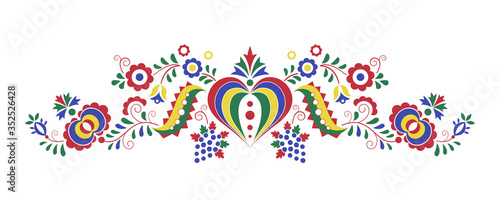 Traditional folk ornament. Czech ornament from region Podluzi. Floral embroidery decorative symbol isolated on white background. Vector illustration