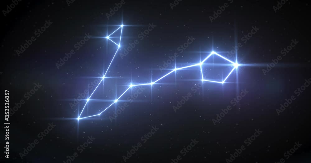 Zodiac signs Pisces constellation made of bright stars is connected by lines. Star zodiac sign animation on black background. Zodiac signs Pisces constellation made of bright stars is connected by lines. Star zodiac sign animation on black background.