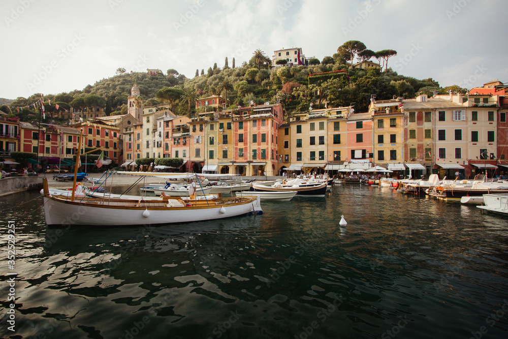 Portofino, an Italian fishing village, Genoa province, Italy. A vacation resort with a picturesque harbour and with celebrity and artistic visitors.