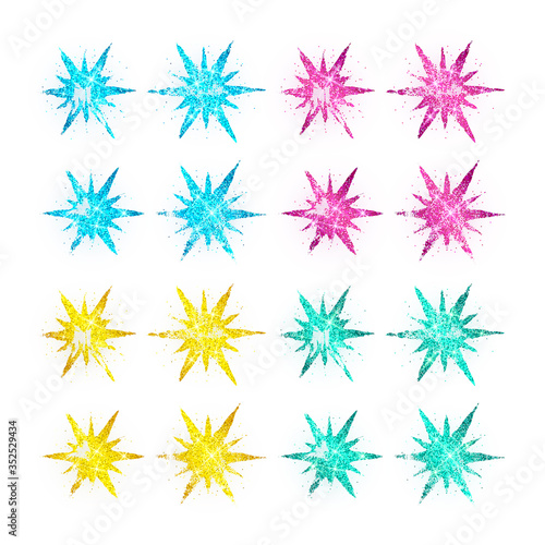 Set of multicolor glitter polygonal stars