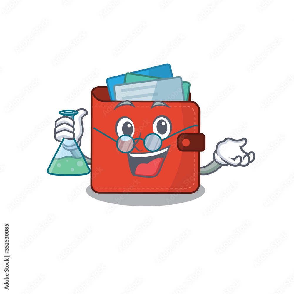 Obraz premium caricature character of card wallet smart Professor working on a lab