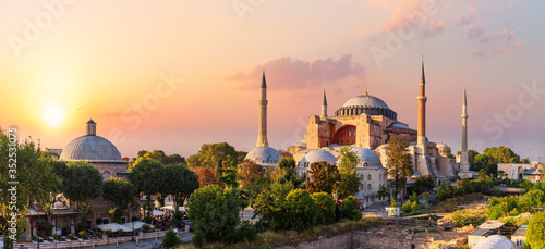 Hagia Sophia, famous landmark of Istanbul, beautiful sunset view, Turkey