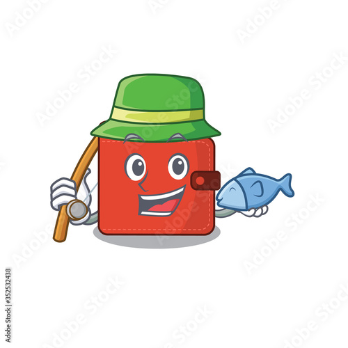 Cartoon design style of card wallet goes to fishing