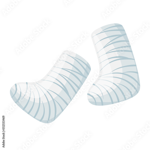 Cartoon brocken leg medical foot cast, vector illustration