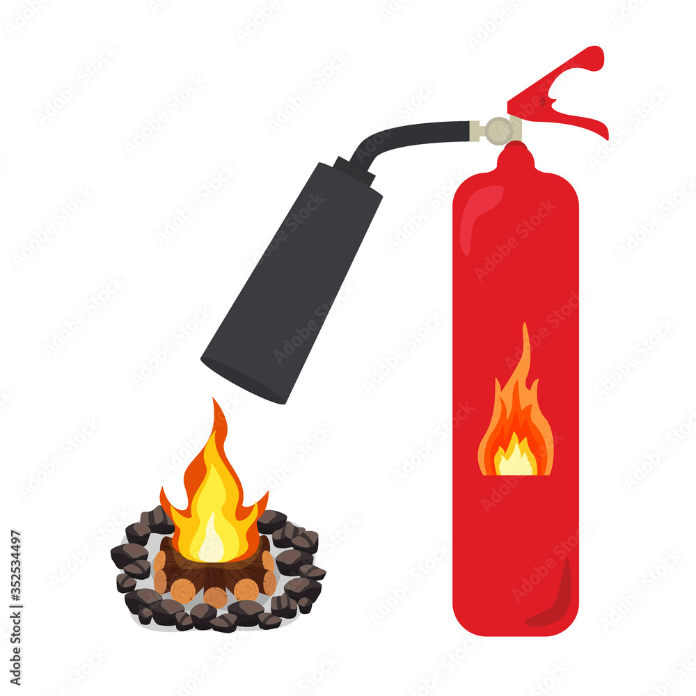 Fire extinguisher put out a fire bonfire vector burning Stock Vector