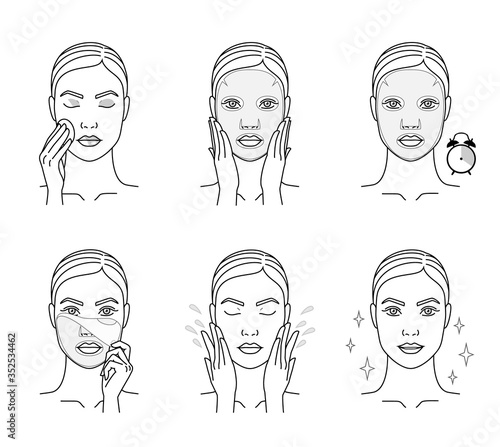 Cosmetic mask for the face. Steps how to apply a face mask. Cosmetics and care.