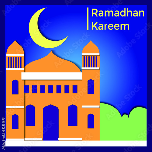 vector illustration of a blue mosque papercut Dedisgn