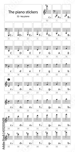 52 - key piano. The piano stickers.